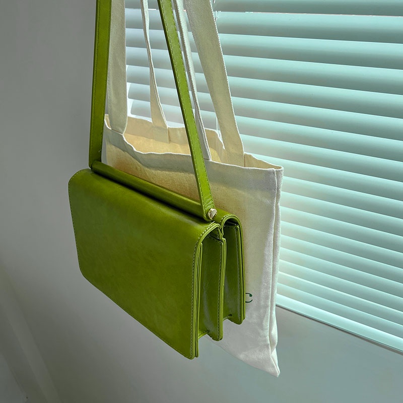 Túi xách đeo vai IELGY màu xanh lá phong cách cổ điển Pháp cho nữ