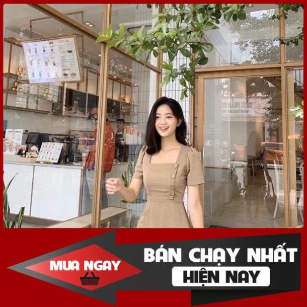 Đầm nữ cổ vuông ♥️ Đầm nữ dáng ôm công sở ♥️ Váy nữ cổ vuông phối nút - NhimShop ĐN01