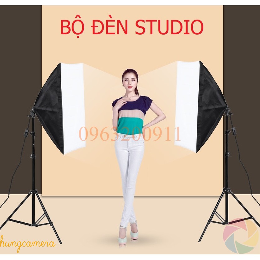 Bộ đèn Studio chụp ảnh, quay video, Livestream, Solfbox 50x70cm, chân cao 2m