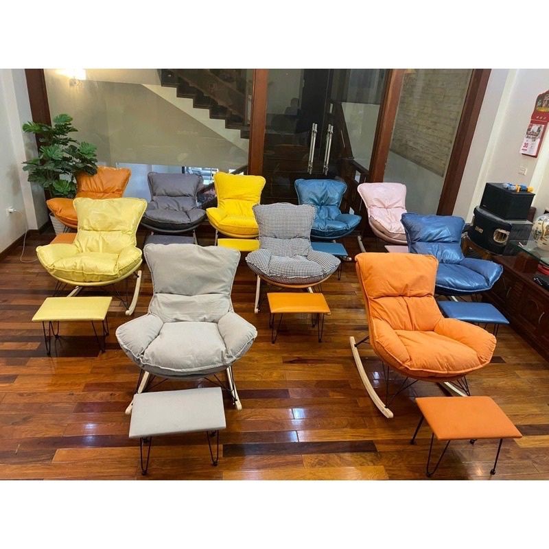 Ghế Sofa Bập Bênh Thư Giãn Nguyên Bộ Gồm Đôn Cao Cấp - Ghế Bập Bênh Đọc Sách Thư Giãn