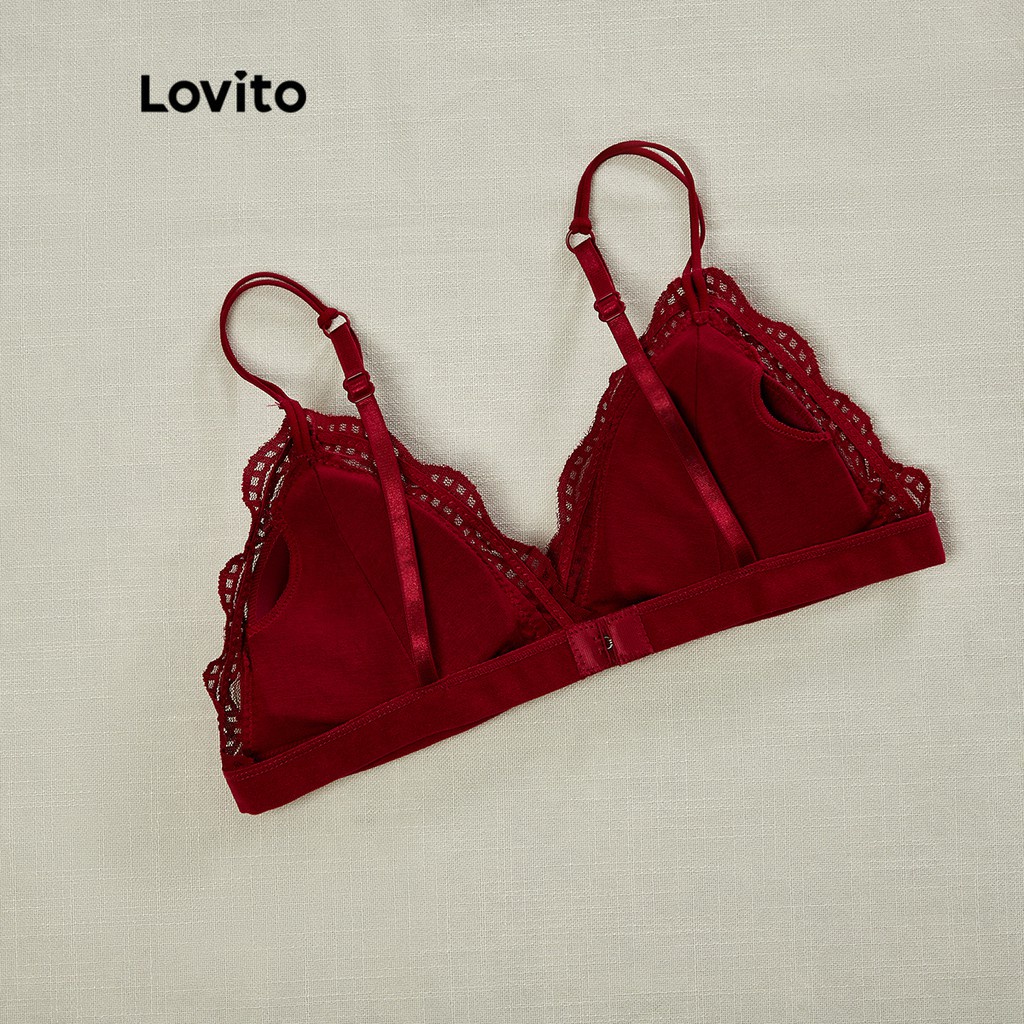 Áo ngực Lovito dáng ôm cơ bản phối ren tương phản dễ thương L13X105 (Màu đỏ rượu/ Trắng) | BigBuy360 - bigbuy360.vn