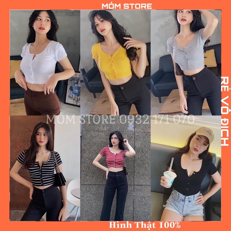 ÁO CROPTOP NÚT BẤM TAY NGẮN GÂN XỊN