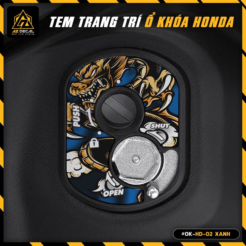 Decal Dán Ổ Khóa Cơ Xe Honda Thiết Kế Rồng Lửa Dragon 02 | OK-HD-02 | Tem Trang Trí Ổ Khóa Các Dòng Xe Honda