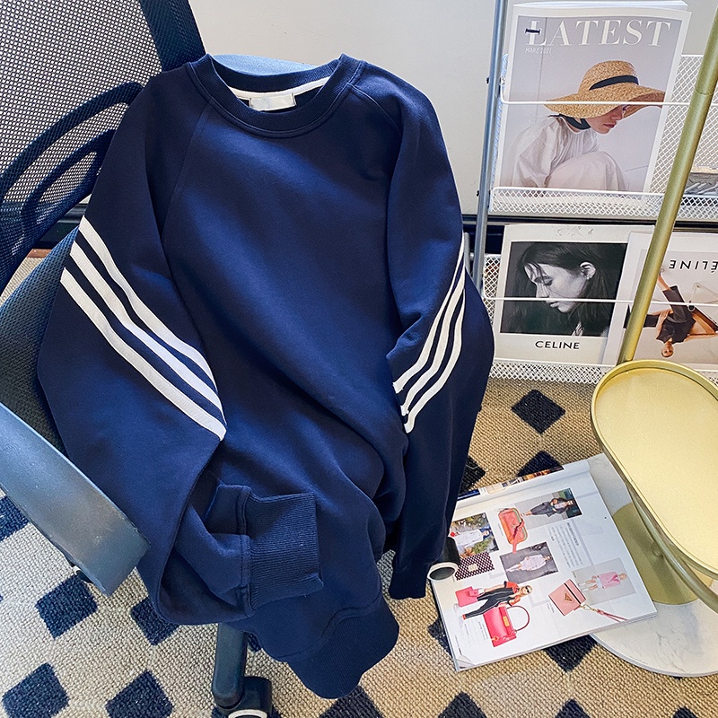 Áo Thun Tay Dài Form Rộng Họa Tiết Sọc Theo Phong Cách Preppy Dễ Phối Đồ