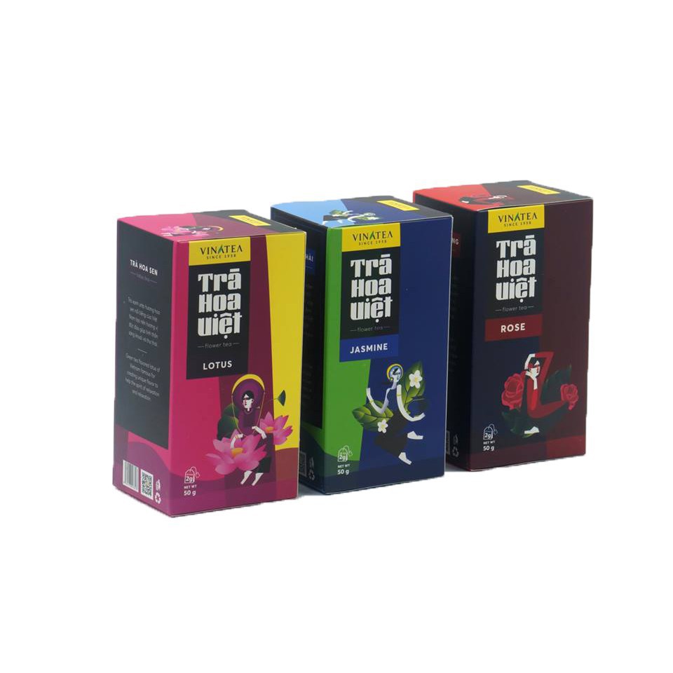 Combo 03 Hộp Trà Vinatea - Trà Hoa Việt Túi Lọc nhiều vị ( Trà Hoa Nhài + Trà Hoa Hồng + Trà Hoa Sen)