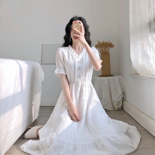 [SĂN SALE TAOBAO] Váy trắng vintage hàng 2 lớp