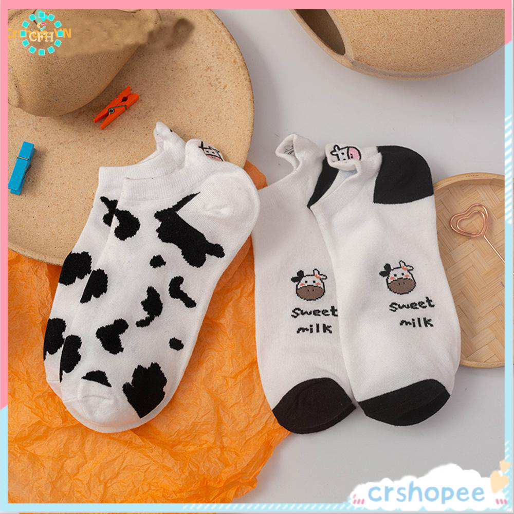 1 Đôi Tất Cotton Họa Tiết Bò Sữa Xinh Xắn Theo Phong Cách Nhật Bản