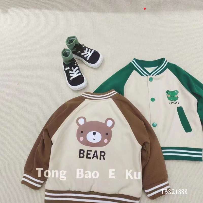 Áo khoác bomber lưng hình gấu LOESO chất nỉ da cá cho bé từ 7 đến 18 kg, SUN KID'S