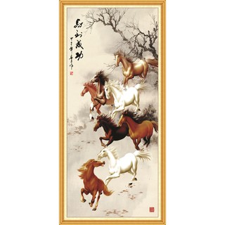 Tranh dán tường phong thủy Mã Đáo Thành Công khổ dọc UD0682K KT 60x120 cm phủ kim sa