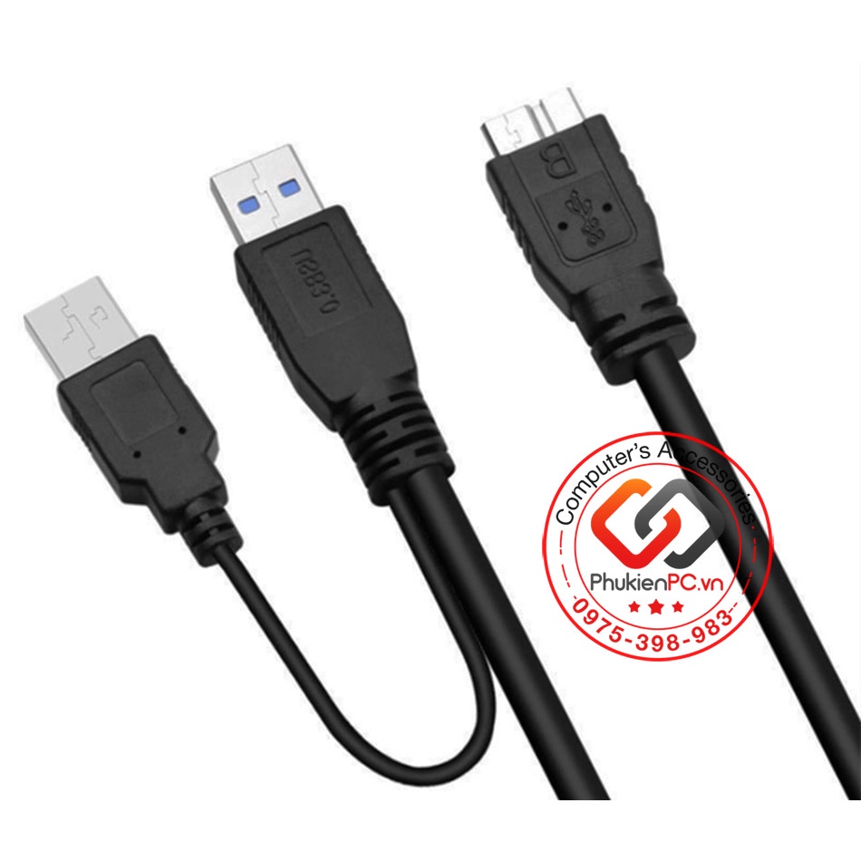 Cáp USB 3.0 cho ổ cứng cắm ngoài chữ Y hỗ trợ nguồn phụ dài 0.6M