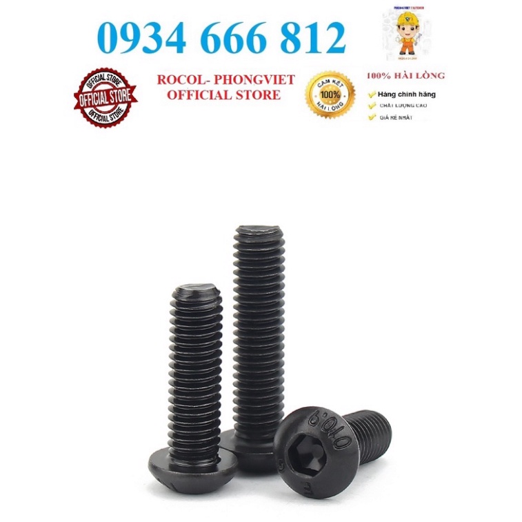 Set 50 cái M5 Bulong lục giác chìm đầu cầu M5 thép mạ cấp bền 10.9 M5
