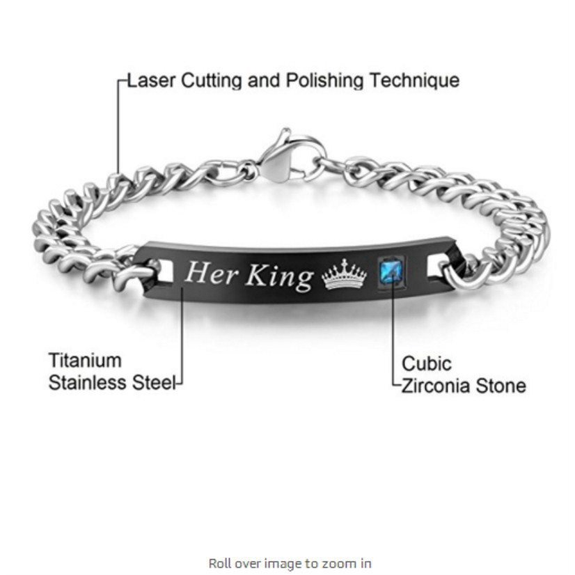 Vòng Tay Đôi Khắc Chữ His Queen Her King