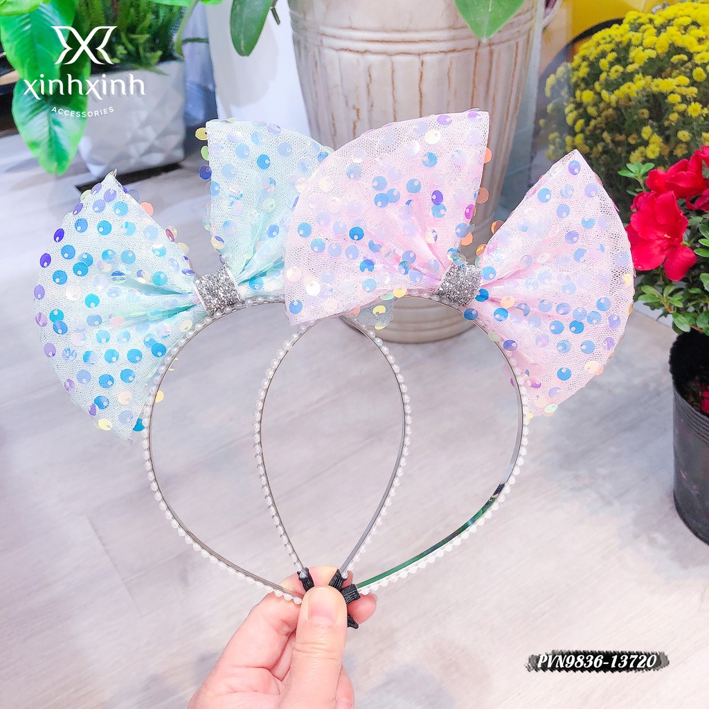 Xước tóc, bờm tóc nơ viền đính hạt cho bé - Xinh Xinh Accessories