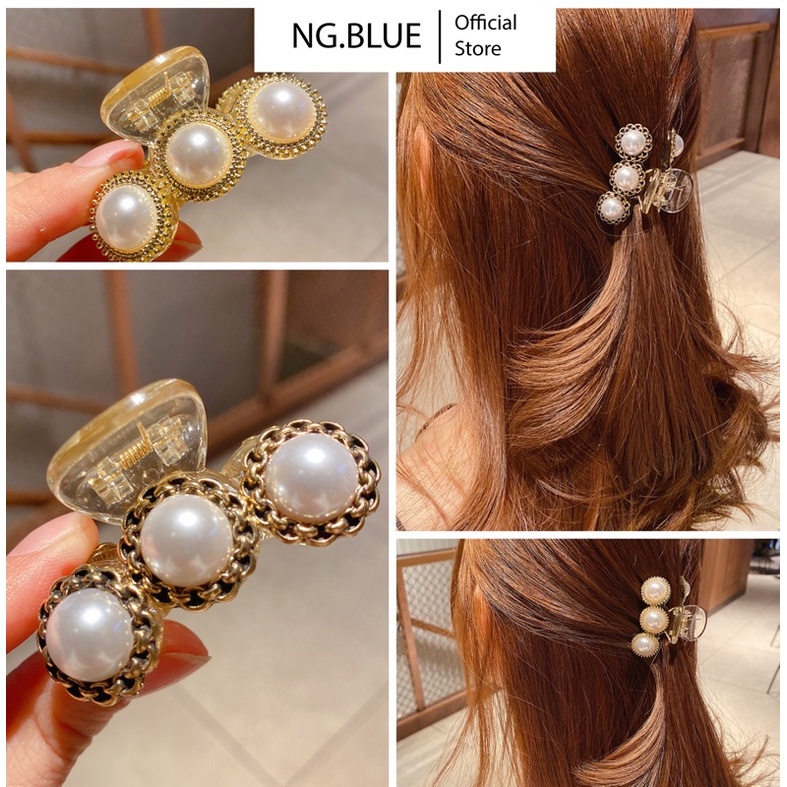 Kẹp càng cua đính ngọc trai tiểu thư phong cách Hàn Quốc