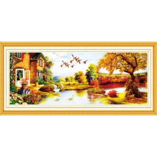 Tranh đính đá phong cảnh mùa thu 169x67cm