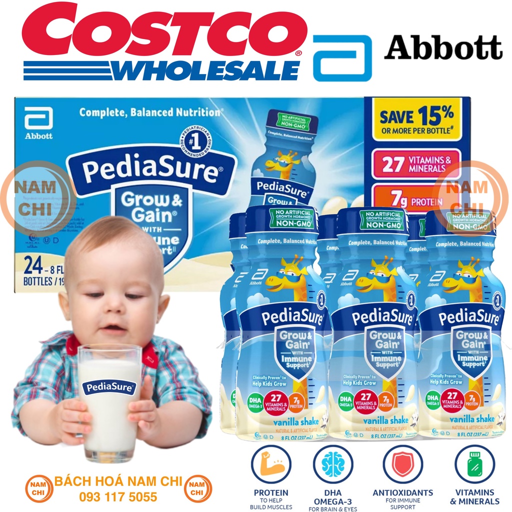 [THÙNG 24 CHAI] [DHA VANI] PEDIASURE NƯỚC GROW&amp;GAIN SHAKE VANI 237ML DATE MỚI (HÀNG CHUẨN USA)
