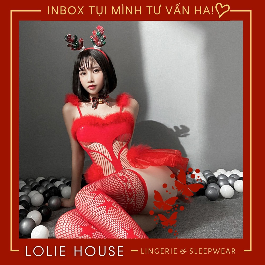 Cosplay noel giáng sinh sexy gợi cảm gồm bodysuit ren lưới đầy đủ phụ kiện LOLIE HOUSE – BS8
