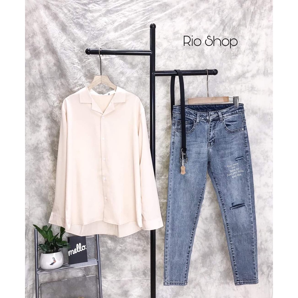 Áo sơ mi nam nữ dài tay cổ Vest UNISEX trơn 3 màu đen trắng be sữa chất đẹp hàng Quảng Châu | BigBuy360 - bigbuy360.vn