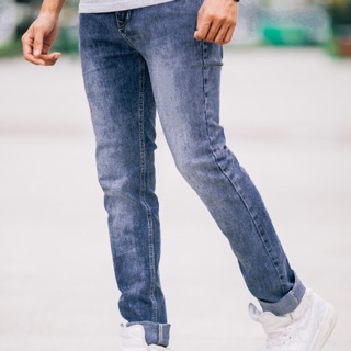 Quần jean nam màu xanh xám trơn, quần jean nam màu xanh sáng, ống ôm
