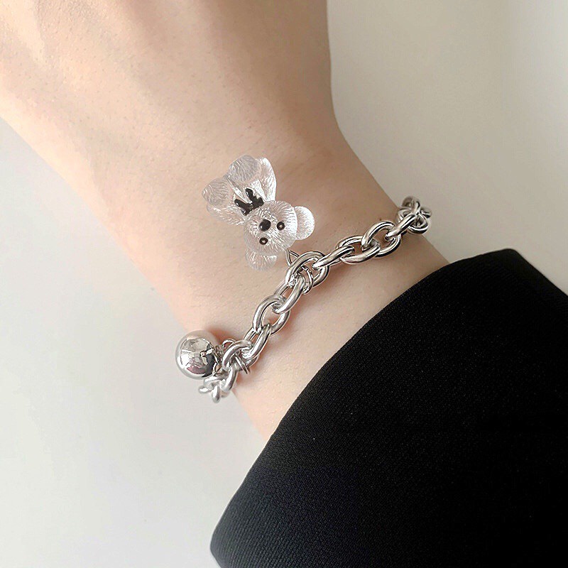 Vòng tay bạch kim hình chú gấu trắng đáng yêu Peachy tặng kèm chuông dễ thương có thể điều chỉnh kích thước