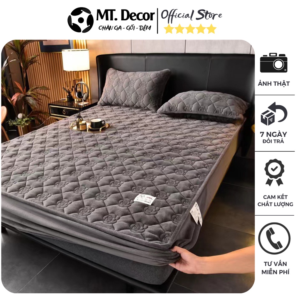 Ga gối nỉ nhung sữa trần bông nhập khẩu cao cấp 2022, ga giường bọc đệm bo chun kèm đôi vỏ gối cao cấp siêu mềm mịn