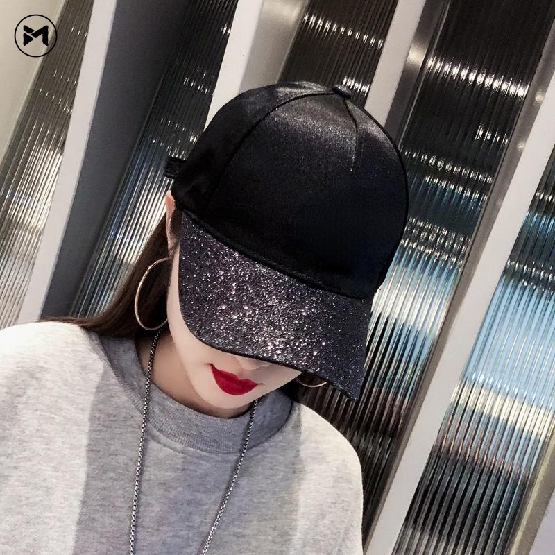 Mũ Lưỡi Trai Cotton Satin Chống Nắng Đính Sequin Chữ Thời Trang Hip Hop Phiên Bản Hàn Quốc