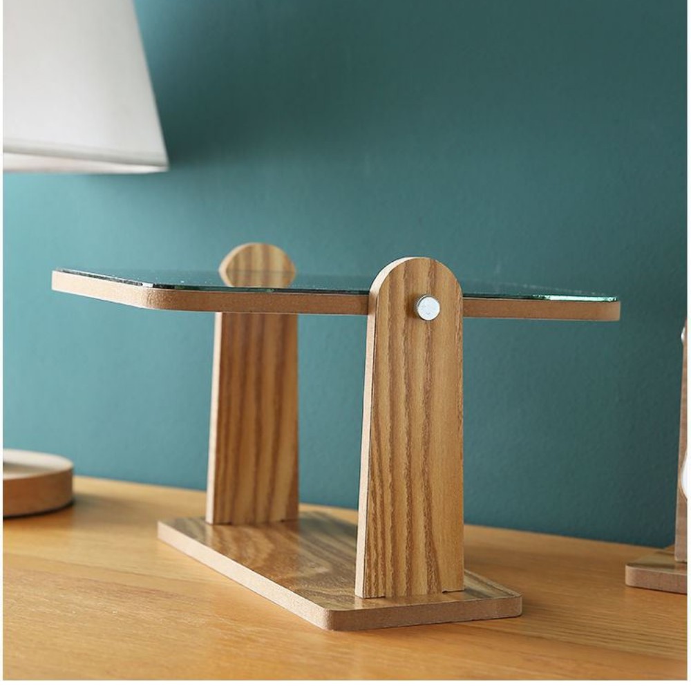 Gương trang điểm để bàn bằng gỗ xoay 360 độ phong cách hiện đại TIME.HOME