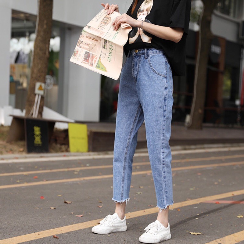 Quần jean bò nữ form baggy, jean rách gấu ống suông đứng, rộng RC-02 hottrend 2021