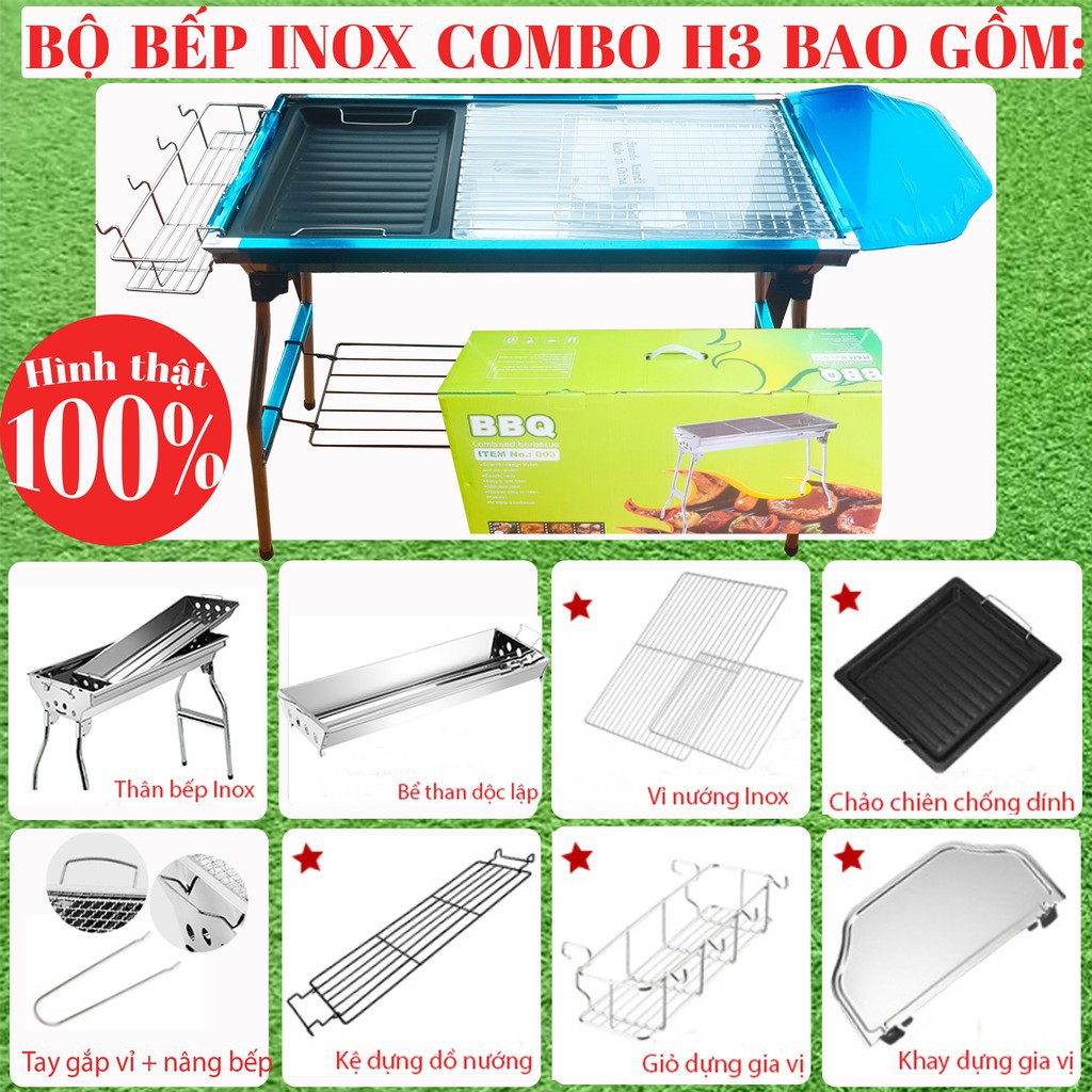 [VIDEO! BẾP TỐT] Bếp Nướng Than Hoa Inox-COMBO H3 - Lò Nướng Than Hoa INOX - Bếp Nướng Inox Ngoài Trời