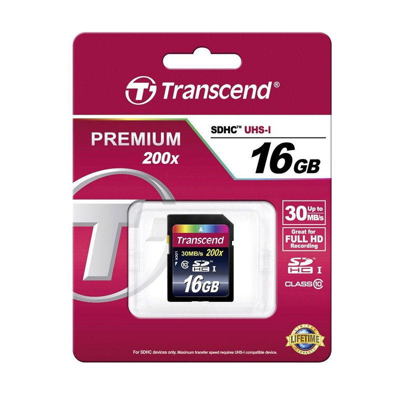 [Mã 2404EL10K giảm 10K đơn 20K] Thẻ nhớ SD Transcend 16 GB Premium 200x SDHC Class 10 cards