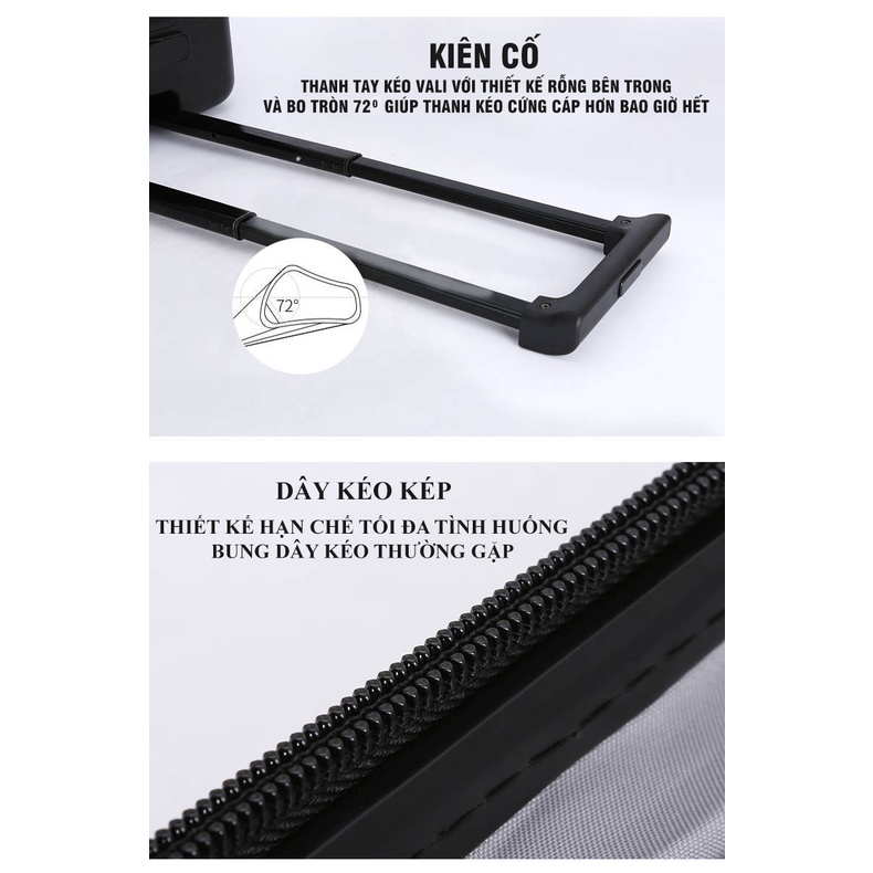 Vali Du Lịch Tay kéo In Hình Hoạ Tiết Dễ Thương Nhiều Màu Đủ Sixe 20-24-26 inch Chất Liệu PC+ABS Cao Cấp