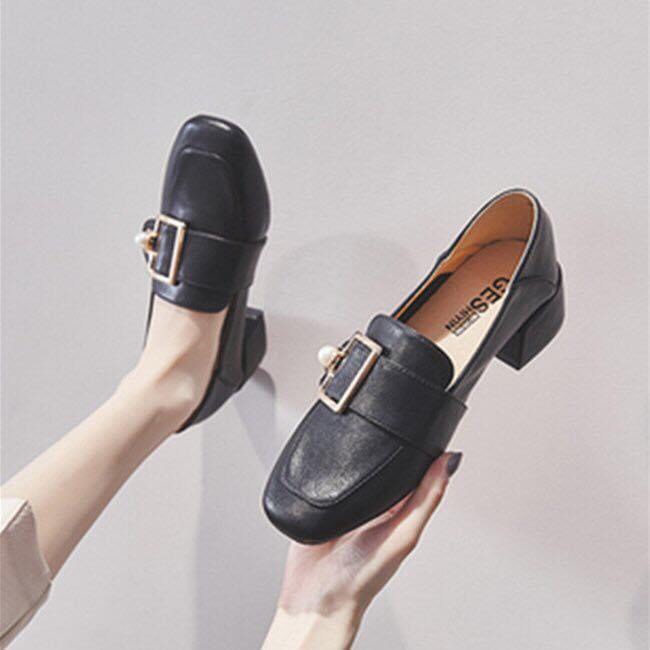 BEESHOES - GIAY MOKA NỮ MŨI VUÔNG CHẤT DA MỀM - GIÀY NỮ ĐẾ CAO 3 PHÂN GÓT VUÔNG ĐI SIÊU ÊM CHÂN SẮN MÀU KEM- ĐEN 201076