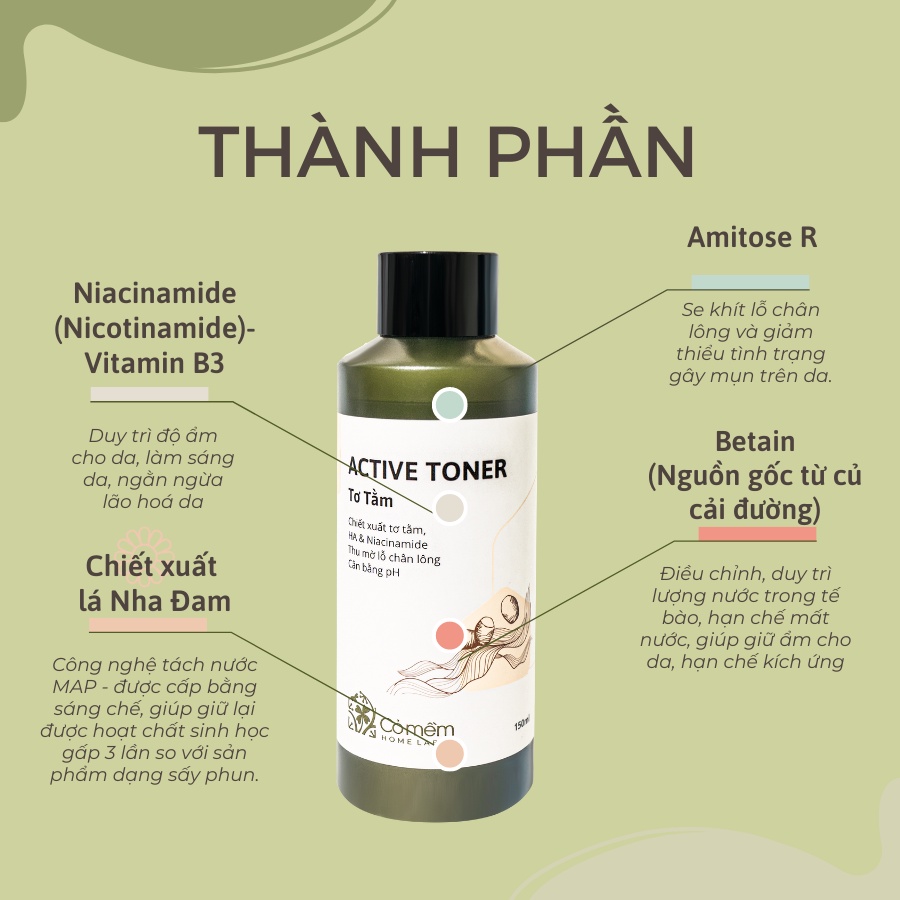 Active Toner Tơ Tằm Dưỡng Ẩm Cho Da Cỏ Mềm 150ml