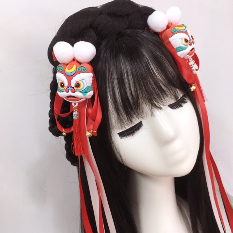 Kẹp Tóc Ruy Băng Tua Rua Hình Hổ Hóa Trang Nhân Vật Hoạt Hình Năm Mới