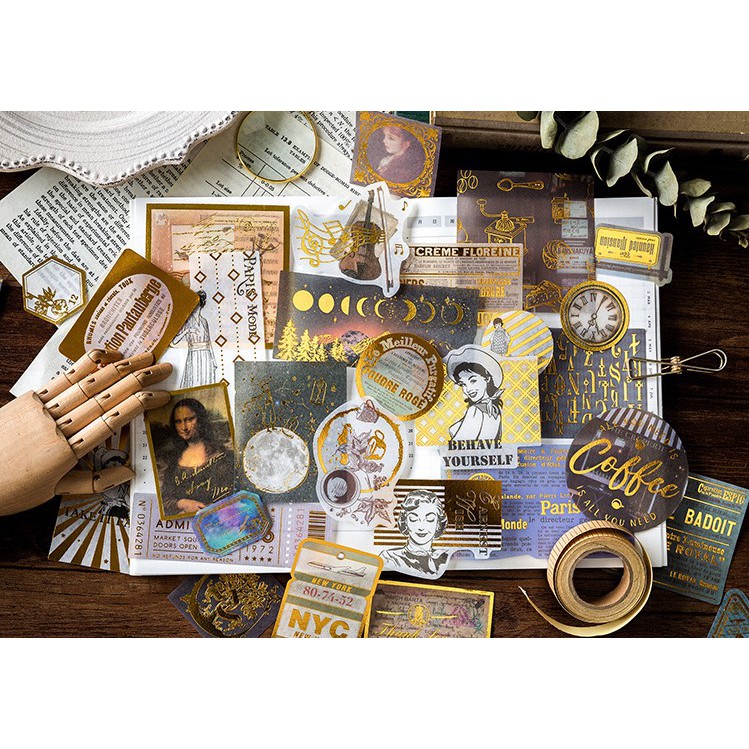 Sticker - nhãn dán nghệ thuật - trang trí DIY -  bullet journal ánh kim - vintage - châu âu cổ điển x 1 gói 60 miếng dán