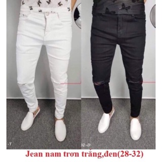 Quần jean nam rách gối cao cấp Đen, Trắng