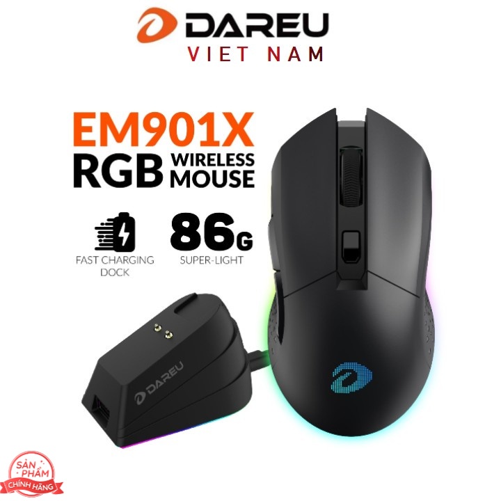 Chuột Gaming không dây Dareu EM901X RGB - SUPERLIGHT, Kèm dock sạc