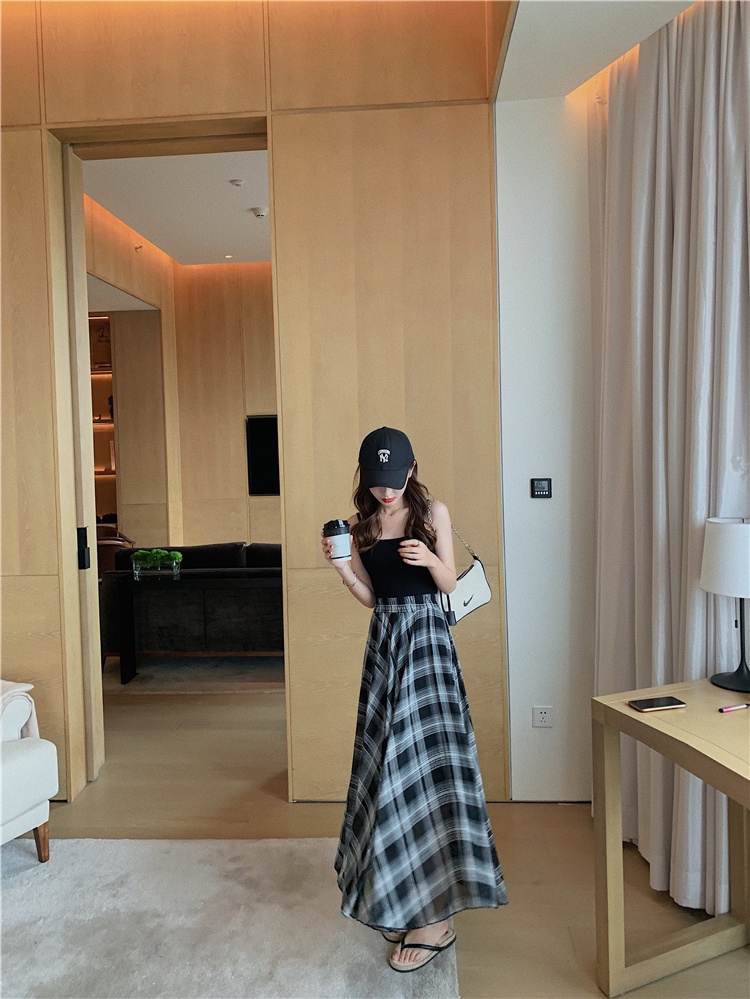 Váy Voan Dài Ngang Gối Kẻ Sọc Caro 51878