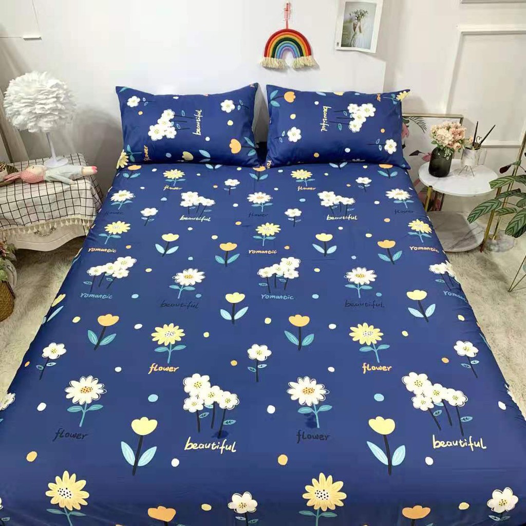 tặng nước xả - ga gối cotton 100% KN'home bedding set ga, 2 vỏ gối mềm mát, thấm hút mồ hôi tốt đủ mọi cỡ nệm