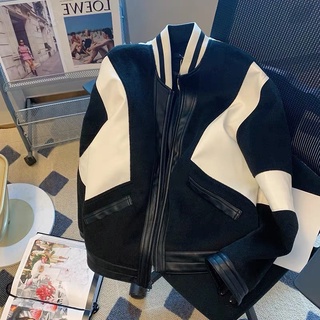 Bomber jacket - áo khoác dạ phối viền da pu unisex
