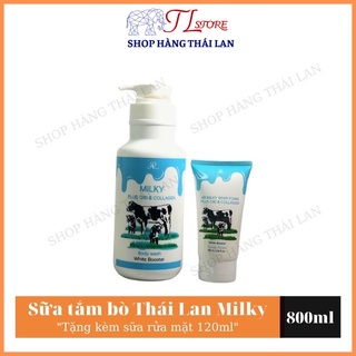 Sữa Tắm Con Bò Gluta Milky Thái Lan 800ml Tặng Sữa Rửa Mặt 120ml Sữa Tắm Trắng Da