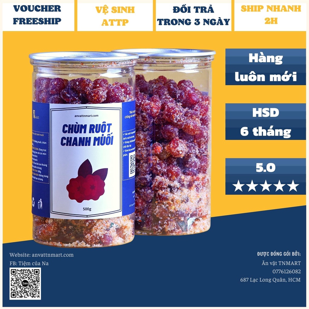 Chùm ruột lắc muối ớt chanh Tây Ninh hủ 500g - Ăn vặt TNmart