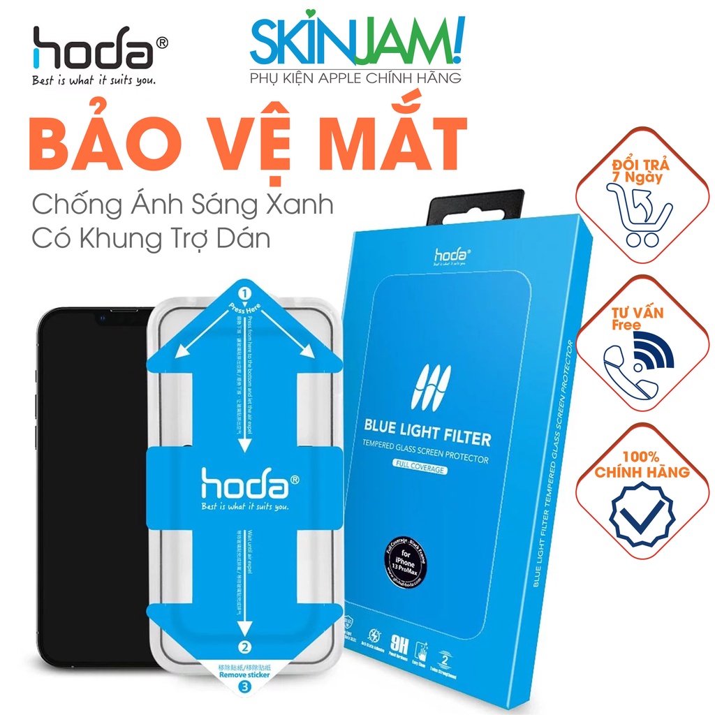 Kính Cường Lực HODA iPhone 13 Promax/ 13Pro/ 13 Chặn Ánh Sáng Xanh Có Hỗ Trợ Khung Trợ Dán. Chính Hãng HODA