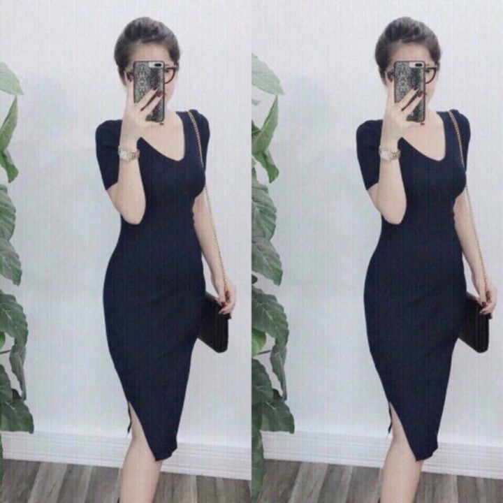 Đầm dự tiệc ღ FREESHIP ღ váy ôm body cổ tim xẻ đùi DAM0017