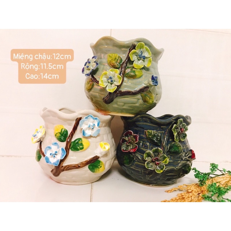 Chậu men sứ hoa 3d
