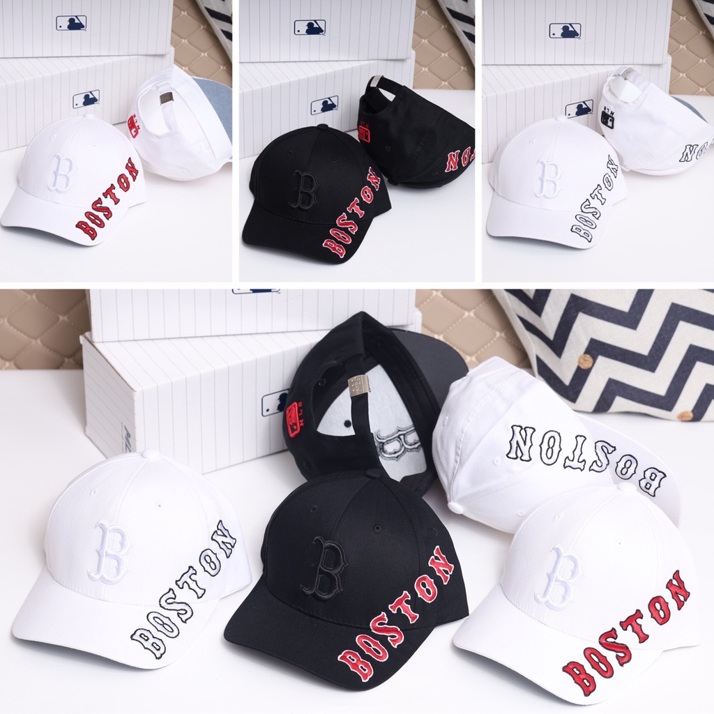 MŨ LƯỠI TRAI BÍT ĐUÔI BOSTON MLB CHẤT VẢI COTTON CAO CẤP, NÓN KẾT THỂ THAO MÀU TRẮNG ĐEN