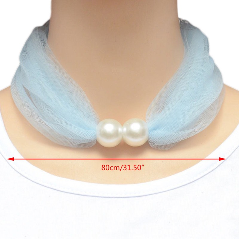 BTF Thin Mesh Lace Pearls Ring Scarf Pure Color Necklace Women Scarf Mother's Day Gifts