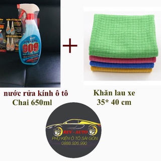 Combo nước rửa kính - khăn lau xe 35*40cm