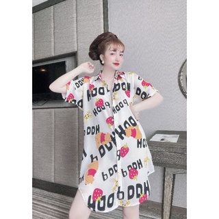 Đầm ngủ cổ sơ mi lụa Mango kèm quần xinh