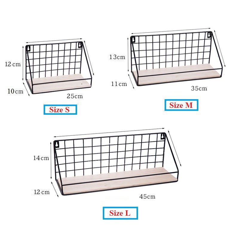 Kệ Sắt Đáy Gỗ Treo Tường Trang Trí Nhà Cửa Đa Năng (tặng kèm đinh)